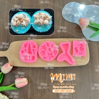 Set 4 khuôn silicon sinh vật biển nhấn đậu - làm thạch trang trí bánh sinh nhật bày mâm thôi nôi